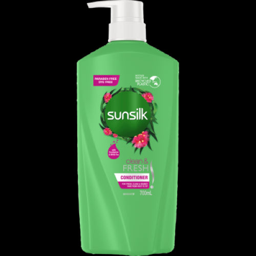 Sunsilk Clean & Fresh Conditioner 700ml, infused with Eucalyptus & White Tea for lightweight, paraben-free hair vitality.