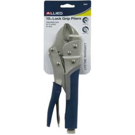 Lock Grip Pliers #90541, 250mm, featuring a built-in cutter, adjustable knob, and durable nickel-plated finish for versatile use.