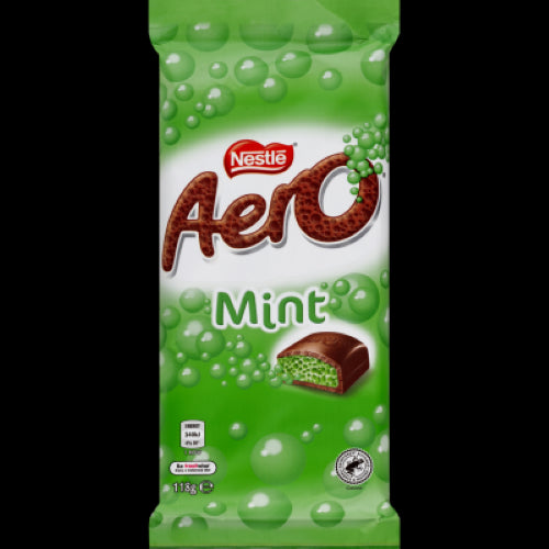 Nestle Aero Mint Chocolate Block features airy peppermint-infused milk chocolate, crafted with sustainable cocoa for a delightful treat.