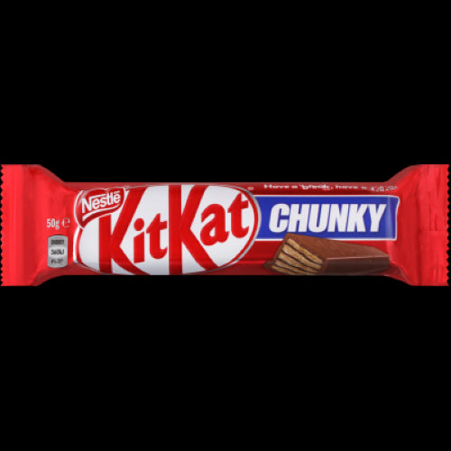 Kit Kat Chunky 50g featuring crisp wafer coated in smooth milk chocolate, perfect for sharing or solo snacking.