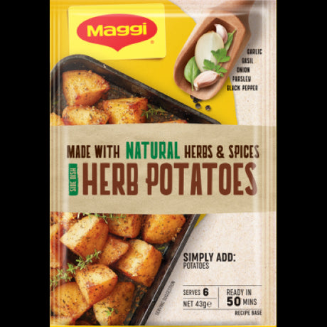 Maggi Herb Potatoes Recipe Base Sachet for easy, flavorful herb-infused potato side dishes, perfect for family dinners.