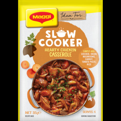 Maggi Slow Cooker Chicken Casserole Recipe Base sachet, 35g, for easy, flavorful family meals with natural ingredients.