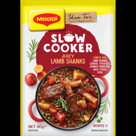 Maggi Slow Cooker Lamb Shank Recipe Base sachet featuring natural ingredients for easy, flavorful family meals.