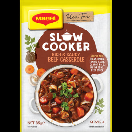Maggi Slow Cooker Beef Rich Sauce Sachet, 35g, enhances meals with hearty flavors for easy, comforting dinners.