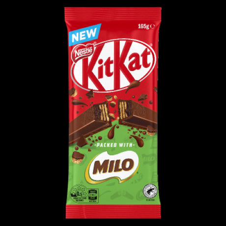 Nestle Kit Kat Milo Chocolate Block 165g, featuring crispy wafers and rich Milo filling in smooth milk chocolate.