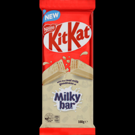 Nestle Kit Kat Milkybar White Chocolate Block (160g) featuring creamy Milkybar chocolate and crispy wafer for a unique treat.