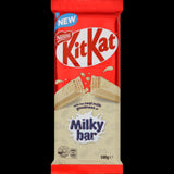 Creamy Milkybar white chocolate block with crispy wafer, made in Australia, perfect for sharing or indulgence.