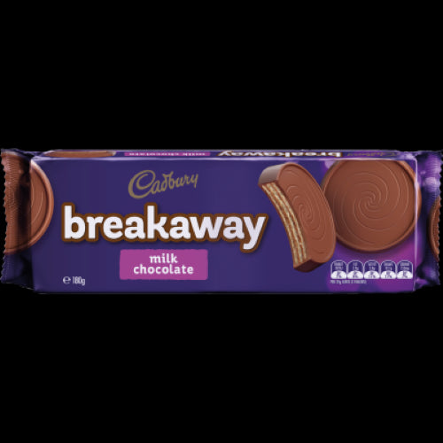 Cadbury Breakaway Milk Chocolate Biscuits, 180g pack of crispy biscuits coated in creamy milk chocolate. Perfect for snacking.