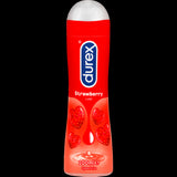 Durex Strawberry Lube 100ml: water-based, warming, sugar-free lubricant with fruity strawberry flavor for enhanced intimacy.