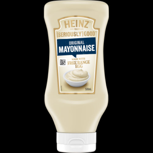 Heinz Seriously Good Whole Egg Mayonnaise 500ml, creamy and rich, perfect for sandwiches, dips, and salads, made with free-range eggs.