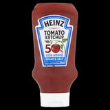 Heinz 50% Less Added Sugar & Salt Tomato Ketchup, a healthier condiment with natural sweetness for meals and dips.