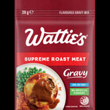 Wattie's Supreme Roast Meat Gravy Mix pouch showcasing premium, fat-free gravy ideal for enhancing various delicious meals.