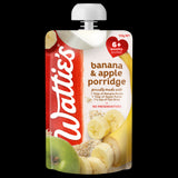 Wattie's Banana & Apple Porridge for babies 6+ months; nutritious, easy to prepare, with no additives, perfect for busy parents.