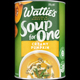 Creamy pumpkin soup in a 290g can, 98% fat-free and high in fiber, perfect for a quick, nutritious meal.