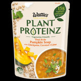 Wattie's Thai Style Soup with Chickpeas, Coconut & Lime in a microwavable pouch, rich in plant protein and fiber.