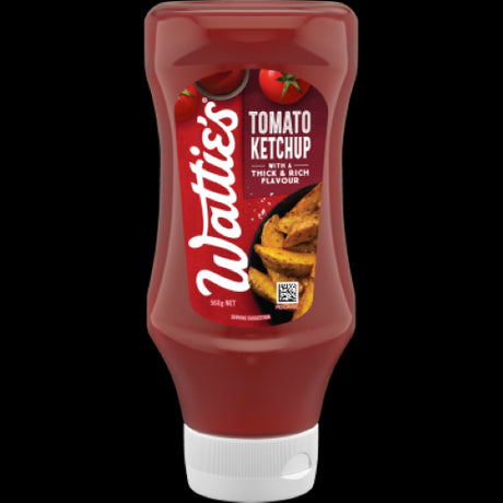 Bottle of Wattie's Tomato Ketchup Sauce 560g, ideal for dipping, grilling, and enhancing meals with its rich, tangy flavor.