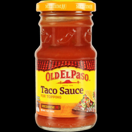 Old El Paso Medium Taco Sauce in a 200g bottle, perfect for adding zesty flavor to tacos, nachos, and more.