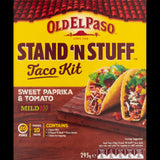 Old El Paso Mild Stand 'n Stuff Taco Kit, 295g, features taco shells, seasoning, and sauce for easy, flavorful meals.