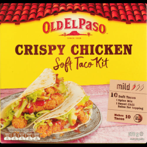 Old El Paso Mild Crispy Chicken Soft Taco Kit with wraps, seasoning, and salsa for delicious homemade taco nights.