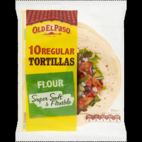 Soft and flexible Old El Paso flour tortillas, perfect for burritos and wraps, packed in a convenient 10-count.