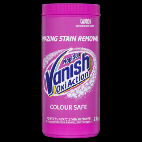 Vanish Napisan OxiAction Stain Remover Powder 2kg for effective stain removal from colors and whites using advanced Oxi Powerlift formula.