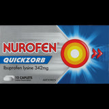 Nurofen Quickzorb 12pk caplets for fast pain relief and effective absorption, targeting headaches, muscular pain, and fever.