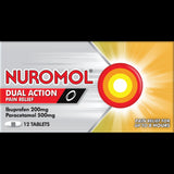 Nuromol Dual Action Pain Relief Tablets 12-pack, combining ibuprofen and paracetamol for effective relief from various pain types.