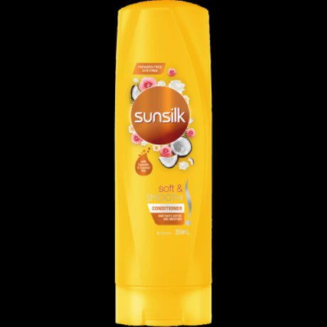 Sunsilk Soft & Smooth Conditioner 350ml, infused with Camellia and Coconut Oils, ensures soft, manageable hair with a non-greasy texture.