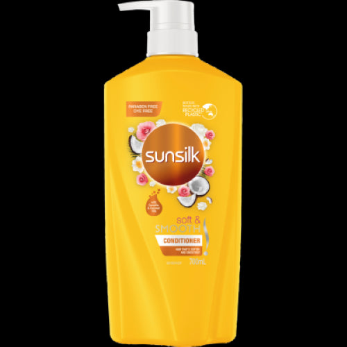 Sunsilk Soft & Smooth Conditioner 700ml, enriched with Camellia and Coconut Oils for silky, nourished hair. Paraben-free.