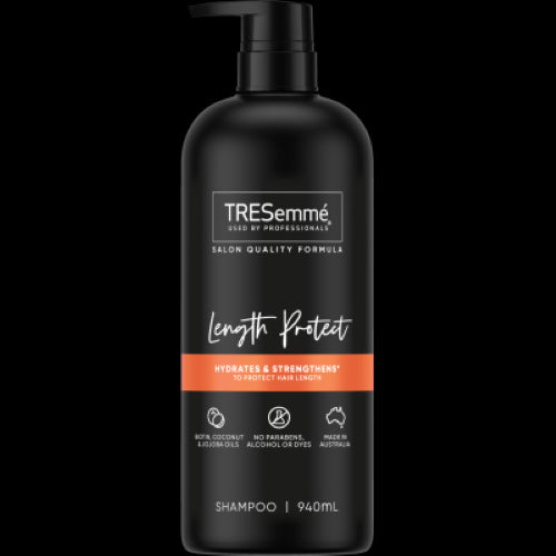 Tresemme Length Protect Shampoo 940ml: Nourishing formula with Biotin and Coconut Oil for strong, hydrated hair, eco-friendly packaging.