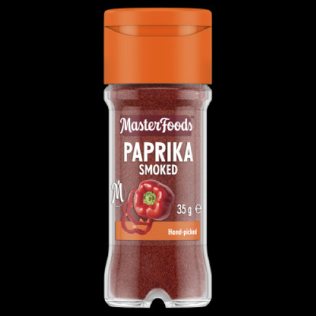 Masterfoods Smoked Paprika 35g in a glass shaker jar, offering rich, sweet, and smoky flavor for various dishes.