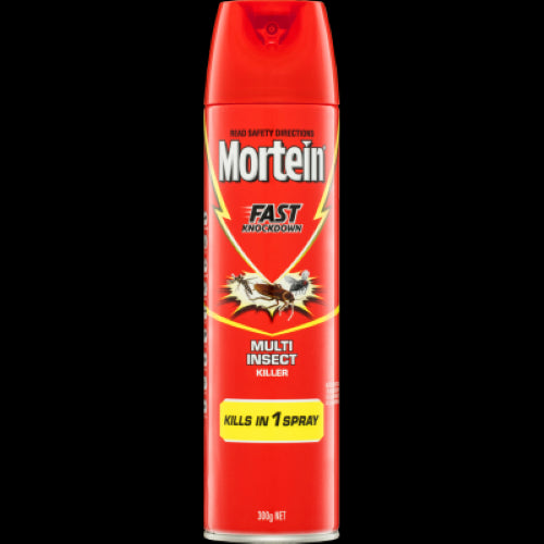 Mortein Fast Knockdown Insect Killer 300g aerosol, quickly eliminates various pests in a single spray.