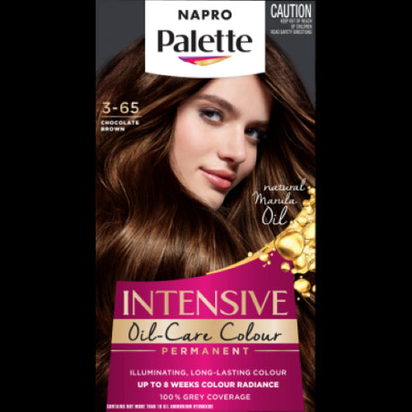 Napro Palette Intensive Chocolate Brown 3-65 Hair Colour, offering deep chocolate tones and excellent grey coverage for vibrant hair.