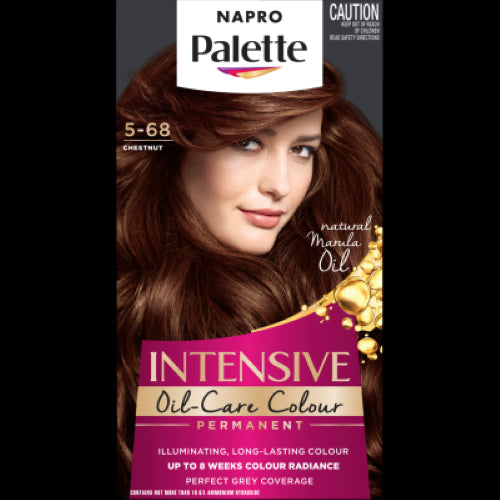 Napro Palette Intensive Chestnut 5-68 Hair Colour showcases deep chestnut tones, infused with Micro-Oils for vibrant, lasting color.