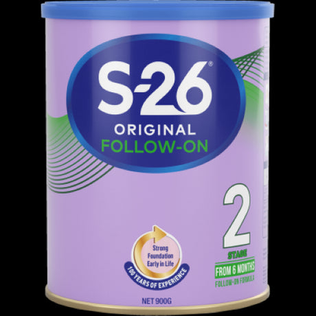 S-26 Original Follow-On Stage 2 Formula can 900g, designed for infants 6 months+, supports growth with essential nutrients.