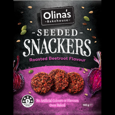 Crunchy gluten-free snackers with roasted beetroot and four whole seeds, ideal for healthy snacking and dips.