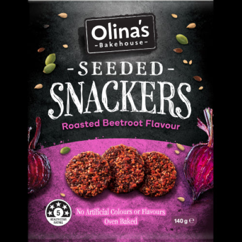 Crunchy gluten-free snackers with roasted beetroot and four whole seeds, perfect for healthy snacking and dips.