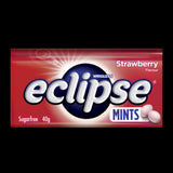 Wrigley's Eclipse Strawberry Sugarfree Mints in a 40g pack, delivering fresh strawberry flavor and confidence on-the-go.