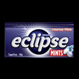 Wrigley's Eclipse Intense Mint Sugarfree Mints in a 40g resealable tin for fresh breath and bold flavor anytime, anywhere.