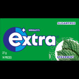 Wrigley's Extra Spearmint Sugar Free Gum 27g, refreshing mint flavor promotes dental health and fresh breath.