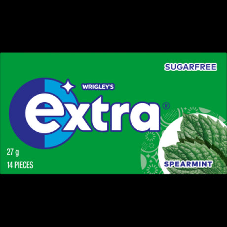 Wrigley's Extra Spearmint Sugar Free Gum 27g, refreshing mint flavor promotes dental health and fresh breath.