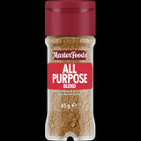 A 65g glass shaker jar of Masterfoods All Purpose Blend seasoning featuring rich flavors of paprika, garlic, and onion.