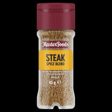 Masterfoods Steak Spice Blend 45g in a glass shaker jar, featuring aromatic pepper, paprika, and garlic for flavorful grilling.