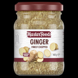 Jar of MasterFoods Finely Chopped Ginger 160g, a convenient ingredient for adding fresh ginger flavor to various dishes.