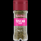 MasterFoods Tuscan Blend 40g seasoning jar featuring garlic, pepper, and rosemary for authentic Italian flavor enhancement.