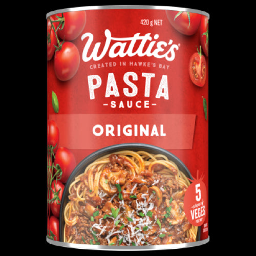 Wattie's Original Pasta Sauce 420g, a flavorful base with 5 veggie servings for easy Italian meals without preservatives.