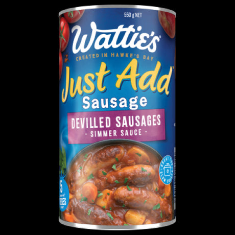 Wattie's Just Add Sausage sauce bottle, ideal for easy weeknight meals, featuring hearty flavors for delicious dinners.