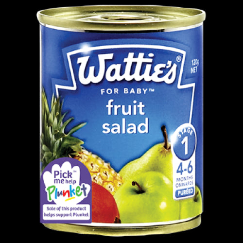 Wattie's For Baby Fruit Salad in a 120g pack, preservative-free and no added sugar, perfect for infants 4-6 months+.