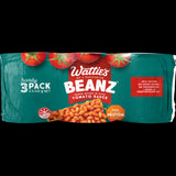 Wattie's Baked Beans in Tomato Sauce - 3 x 220g cans, rich in flavor, high in protein, versatile pantry staple.