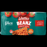 Three 420g tins of Wattie's Baked Beans in tomato sauce, nutritious, 99% fat-free, versatile meal option.